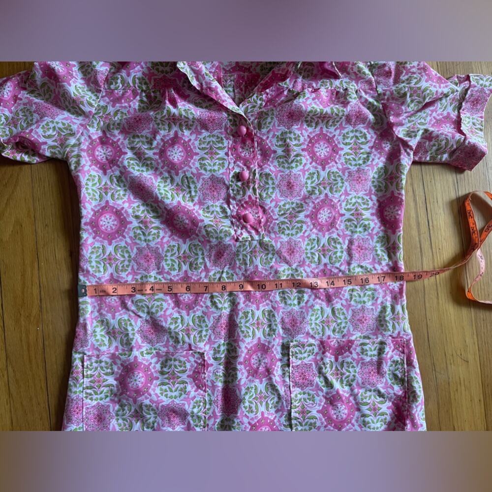 60s Vintage Pink Patterned Cotton Day / House dress - Picture 5 of 6